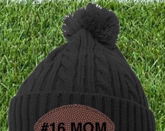 Personalized Football Mom Pom Pom Beanie | Custom Winter Hat