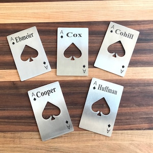 Personalized Ace of Spades Stainless Steel Bottle Opener: Wallet Sized