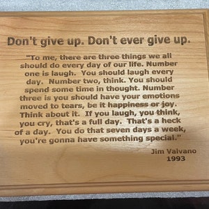 Jimmy V. ESPY Motivational Speech Plaque | Life Speech - 1993 | Don’t Give Up | Engraved Wood | Athlete's Motivational Gift