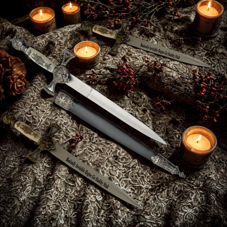 Personalized Medieval Dagger | Laser Engraved Stainless Steel with Scabbard image 1