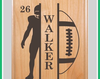 Football Player’s Personalized 8"x10" Alder Wood Plaque - Custom Gift for the Ultimate Player or Coach - Unique Football Gift For Kids Room