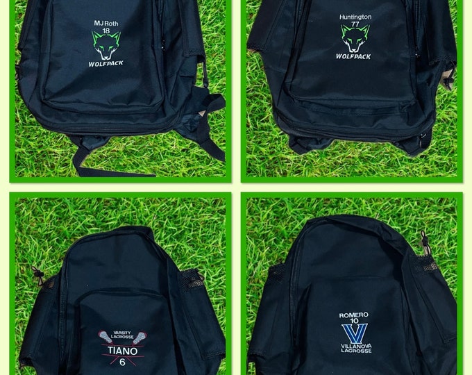 Personalized Lacrosse Backpack, Dual Stick Holder, Lacrosse Gear Bag, Custom Player Name and Number with Logo, Custom Sports Gift
