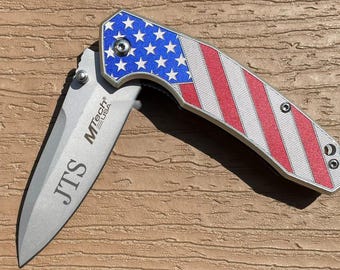 Personalized MTECH USA Folding Knife | American Flag Patriot Gift