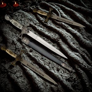 Personalized Medieval Dagger | Laser Engraved Stainless Steel with Scabbard image 2