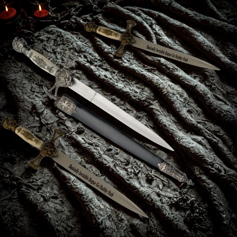 Personalized Medieval Dagger | Laser Engraved Stainless Steel with Scabbard image 2