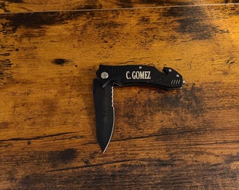 Personalized Engraved Rescue Knife | Engraved Aluminum, Stainless Steel Blade