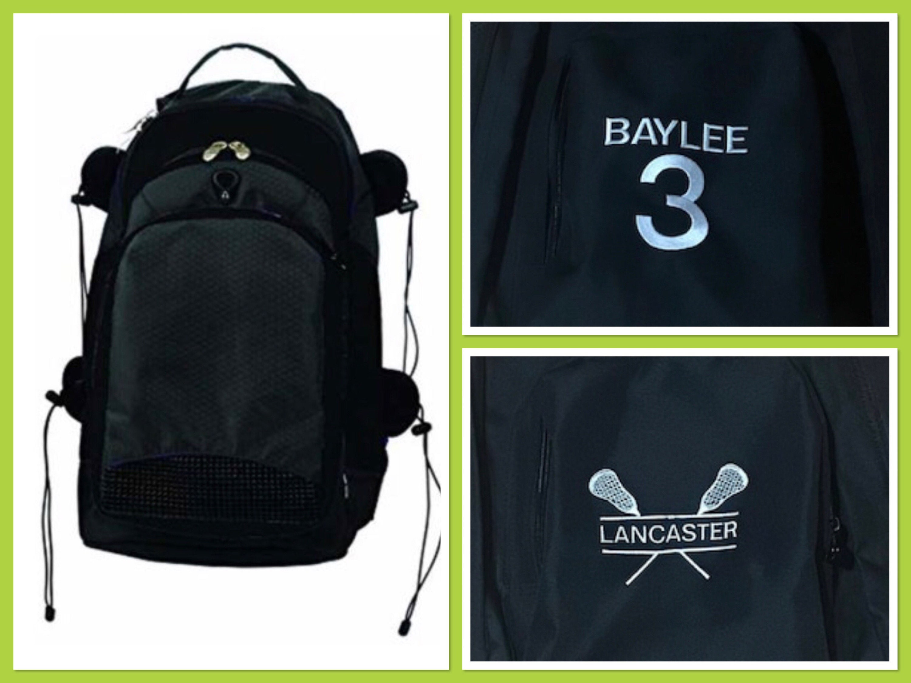 LACROSSE PLAYER GEAR BACKPACK has 2 stick holders PERSONALIZED FREE 