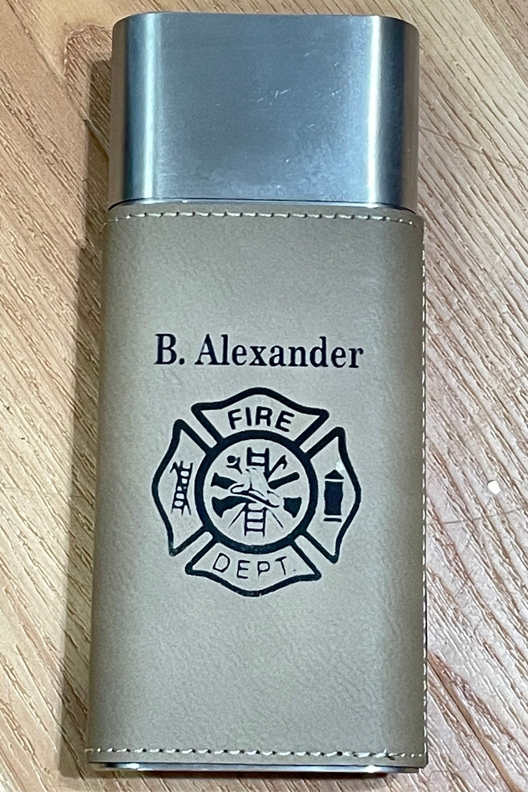 Custom Firefighter Cigar Case with Cutter - Rawhide (Personalized)