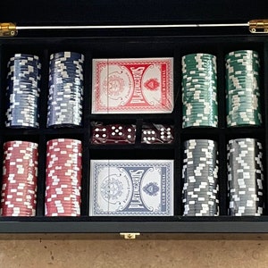 Dazzling Diamond Poker Set: 200 Poker Chip Set in an Engraved Elegant Hand Painted Lacquered Finish Box Game Night Gift Mancave Games image 5