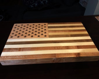 Custom Made American Flag Cutting Board | 100% All Natural, Laser Engraved FREE! Made in USA! | Safe Cutting Board | Patriotic Gift