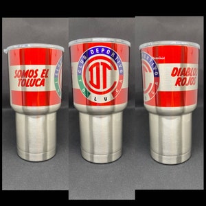Termo Deportivo Toluca 20 oz stainless steel tumbler . Coffee cup Club Toluca 2020. Custom cup white and silver.