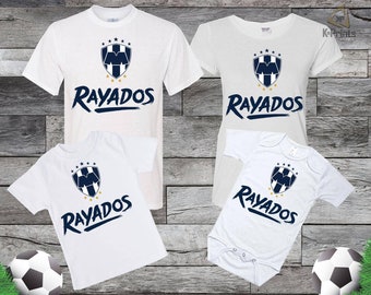 Rayados de Monterrey t shirts baby one piece bodysuit panalero toddler Family t shirts personalized. Playeras rayados personalizadas.