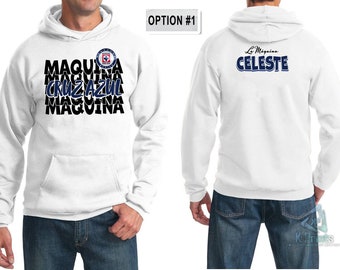 Hoodie Cruz Azul Sport Polyester Hoodie. Custom Hoodie Maquina Celeste Hoodie Made With Permanent Ink. Sudadera Cruz Azul Liga Mx
