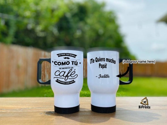 Taza acero inoxidable metálica regalo día padre. Personalización taza