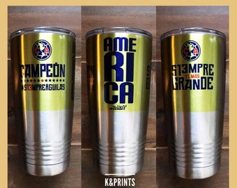 Termo Aguilas del America campeon 2018 20 oz stainless steel tumbler . Coffee mug. Custom cup silver and white.
