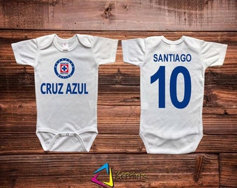 Maquina de Cruz Azul baby one piece bodysuit. Panalero mameluco personalizado.