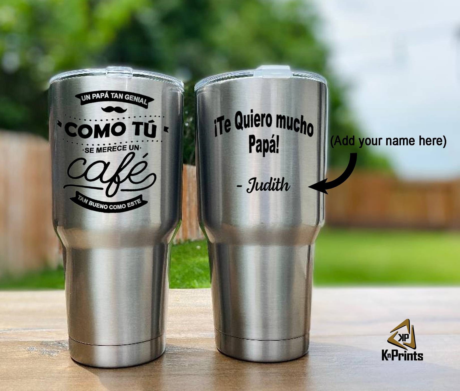 TERMO PAPA 30oz Stainless Tumbler Coffe Mug Father's Day Gift Custom Cup  Termo Dia Del Padre Silver and White Permanent Ink. 