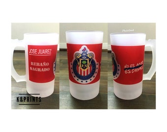 Chivas de Guadalajara Beer Mug 16oz, Frosted Glass, Custom Name