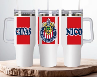 Termo Chivas de Guadalajara 40 oz stainless steel tumbler. Personalized cup Chivas made with permanent ink.