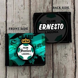 Cartera personalizada para hombres Santos Laguna Cartera Personalizada. Monedero de regalo. Monedero de cuero Pu. Personalizado con su name.gift para él. Club Santos
