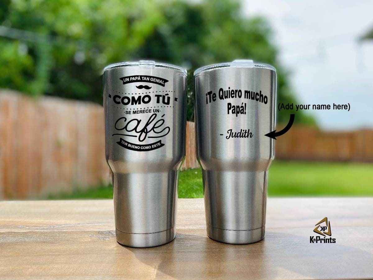 TERMO PAPA 30oz Stainless Tumbler Coffe Mug Father's Day Gift Custom Cup  Termo Dia Del Padre Silver and White Permanent Ink. 