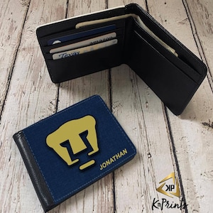 Cartera personalizada para hombre Pumas UNAM Cartera personalizada. Cartera de regalo. Cartera de piel sintética. Personalizada con tu nombre. Regalo para él. Cartera Pumas