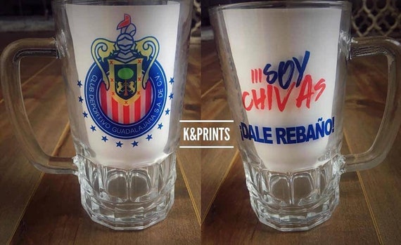 Chivas De Guadalajara 18 Oz Clear Glass Beer Mug. Tarro Cervecero