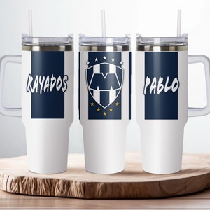 40oz Tumbler stainless steel Rayados de Monterrey Cup. Colors silver. Termo Rayados printed with permanent ink.