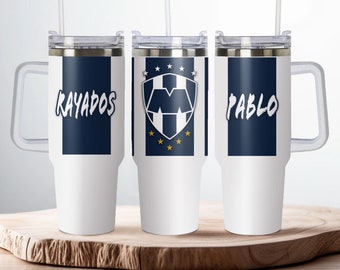 40oz Tumbler stainless steel Rayados de Monterrey Cup. Colors silver. Termo Rayados printed with permanent ink.