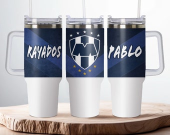 40oz Tumbler stainless steel Rayados de Monterrey Cup. Colors silver. Termo Rayados printed with permanent ink.