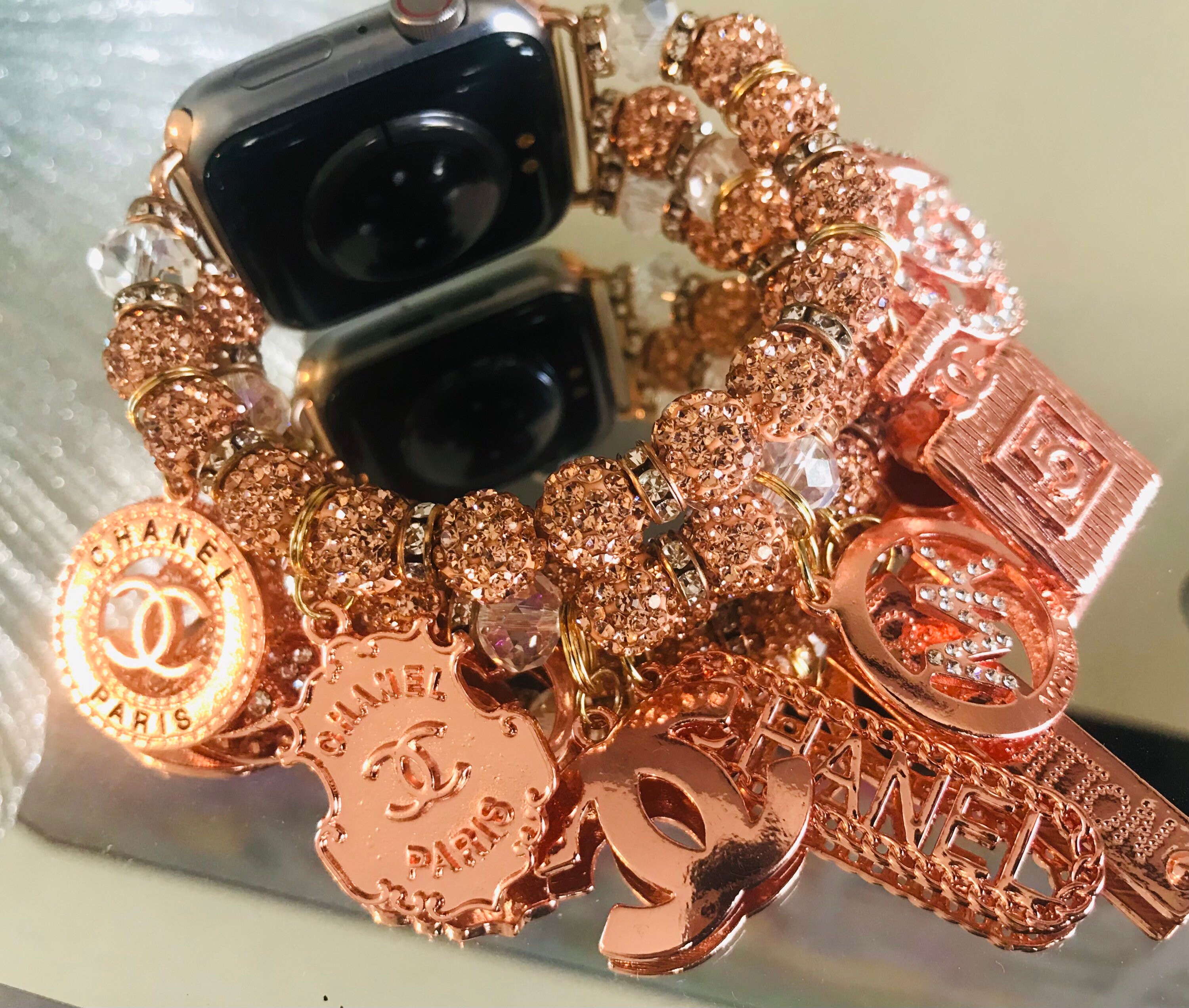 Rosegold Apple Band Charm Bracelet | Etsy