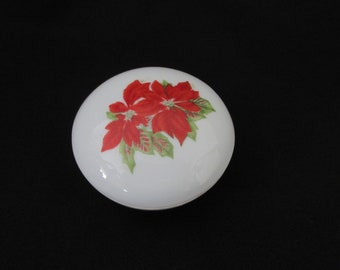 Poinsettia Trinket Box, vintage, jewelry box, dish, flowers, white, red, gift for her, birthday gift