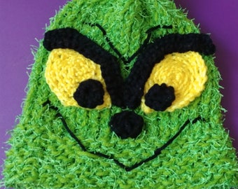 You're a Mean One... Hand-knitted Grinch Winter Hat, Youth size M,L or Adult S, M