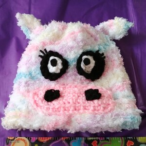 Plush, Baby-Soft Pastel Cow Winter Hat