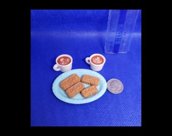 Miniature  Tray of cookies with Coffee for Fashion Dolls or Mini Doll Houses
