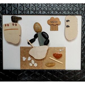 The Chef at Work 5x7 Framed Pebble Art