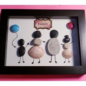 Family - 5x7 Pebble Art in Black Shadow Box