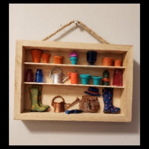 Miniature Gardener&#39;s Shelf - Wall Hanging 6&quot;x4&quot; Shadow Box