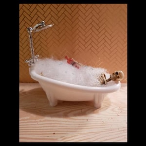 Miniature Skeleton in Bathtub w/Drink