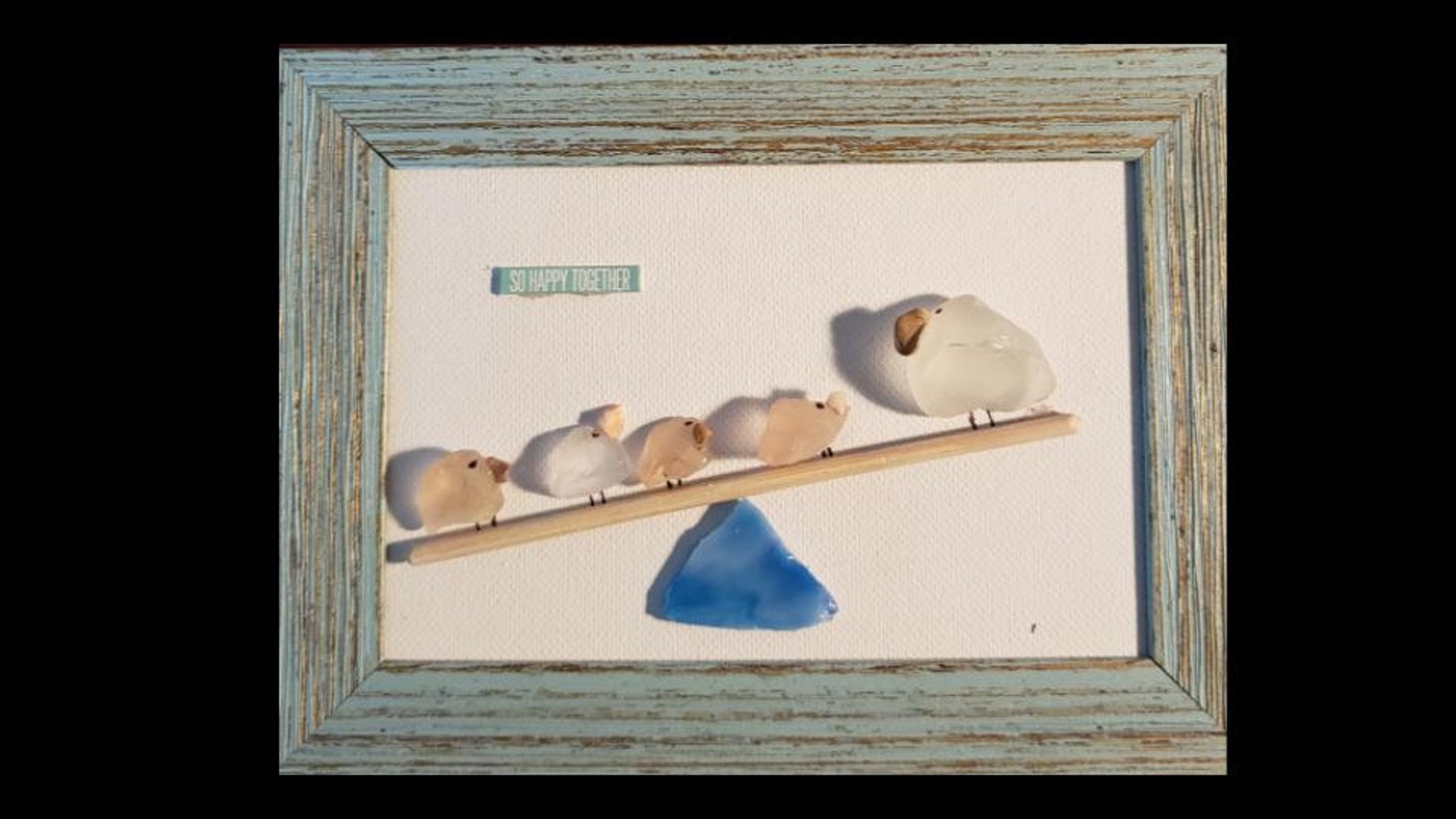 Birds on a Seesaw 4x6 Framed Pebble Art Etsy