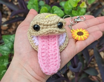 PHYSICAL ITEM Handmade Crochet Frog Head Keychain Tan