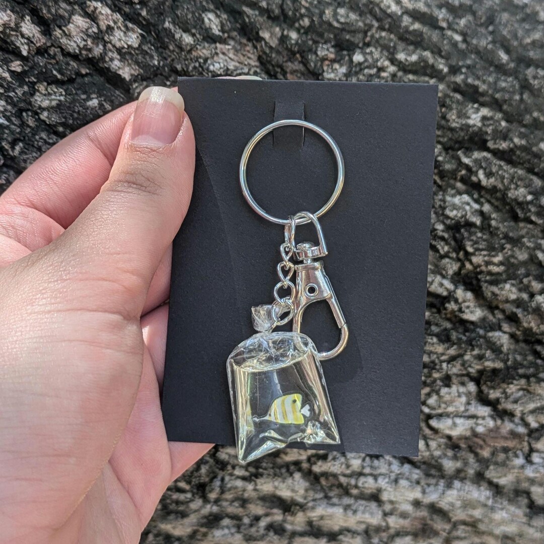 Resin Fish in a Bag Keychain: Silver Plated Key Ring - Etsy