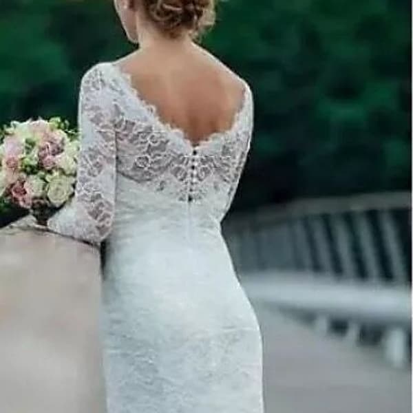 Short, above knee, Lace Wedding Dress, Long Sleeve, Allover Lace, Courthouse Dress, Civil Ceremony, Informal Wedding Dress, Vow Renewal