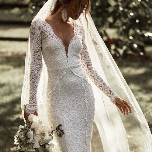 Lace Sheath Wedding Dress Allover Lace Wedding Gown Fitted - Etsy