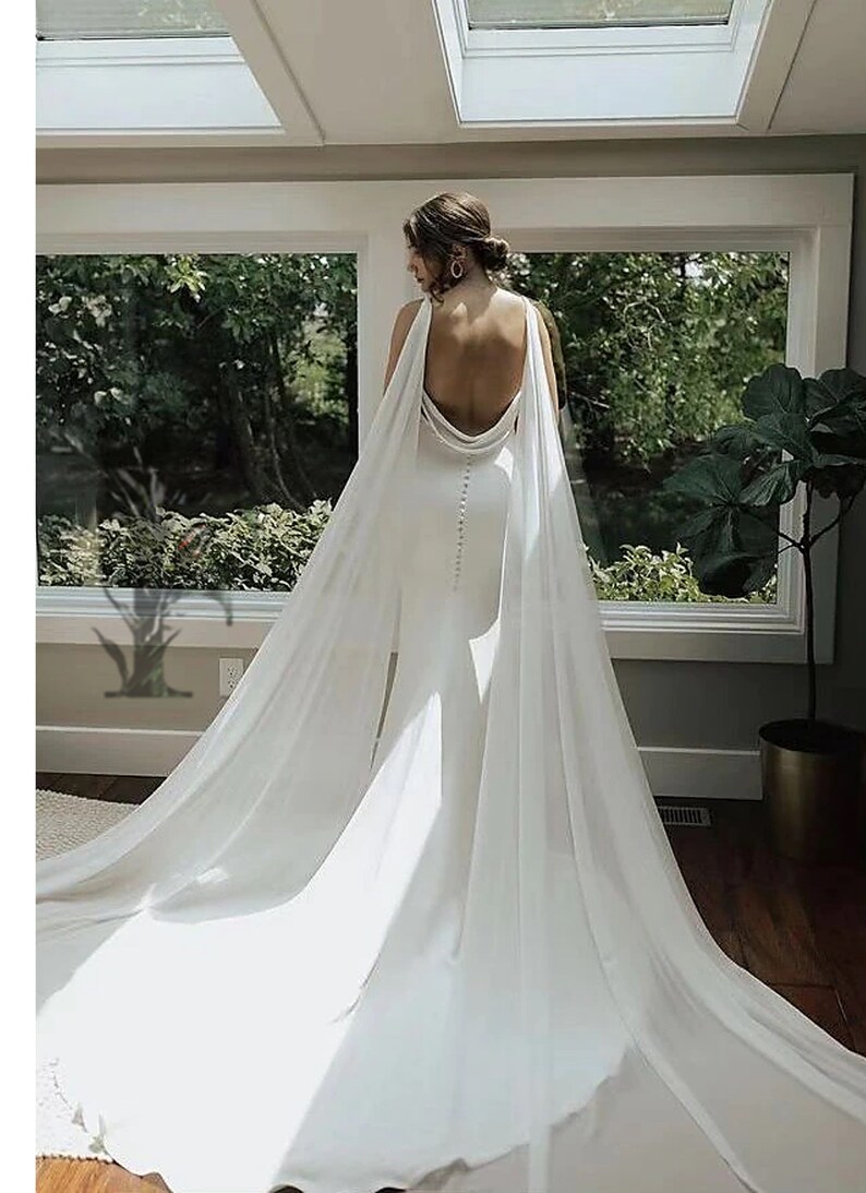 Fitted Stretch Crepe Chiffon Scarf Wedding Dress Cowl Back Etsy