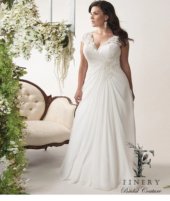 Plus Size, Curvy Fit Fit and Flare Lace Wedding Dress, Corset Back