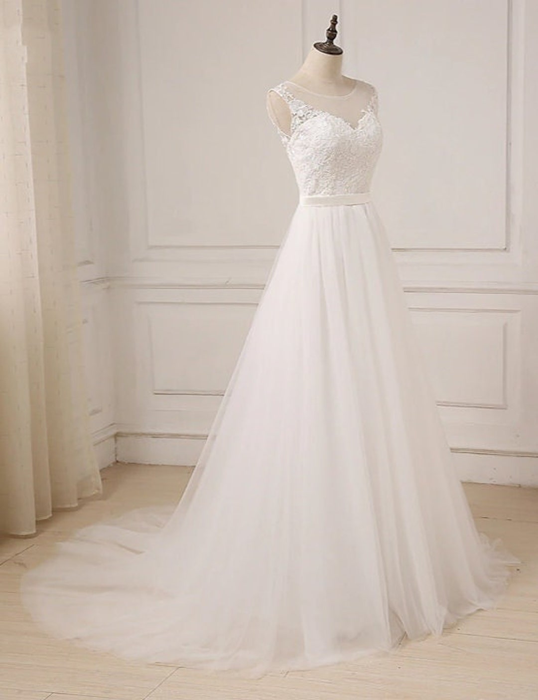 Modest Lace Sweetheart Bodice Tulle Wedding Dress, Modest Wedding Dress ...