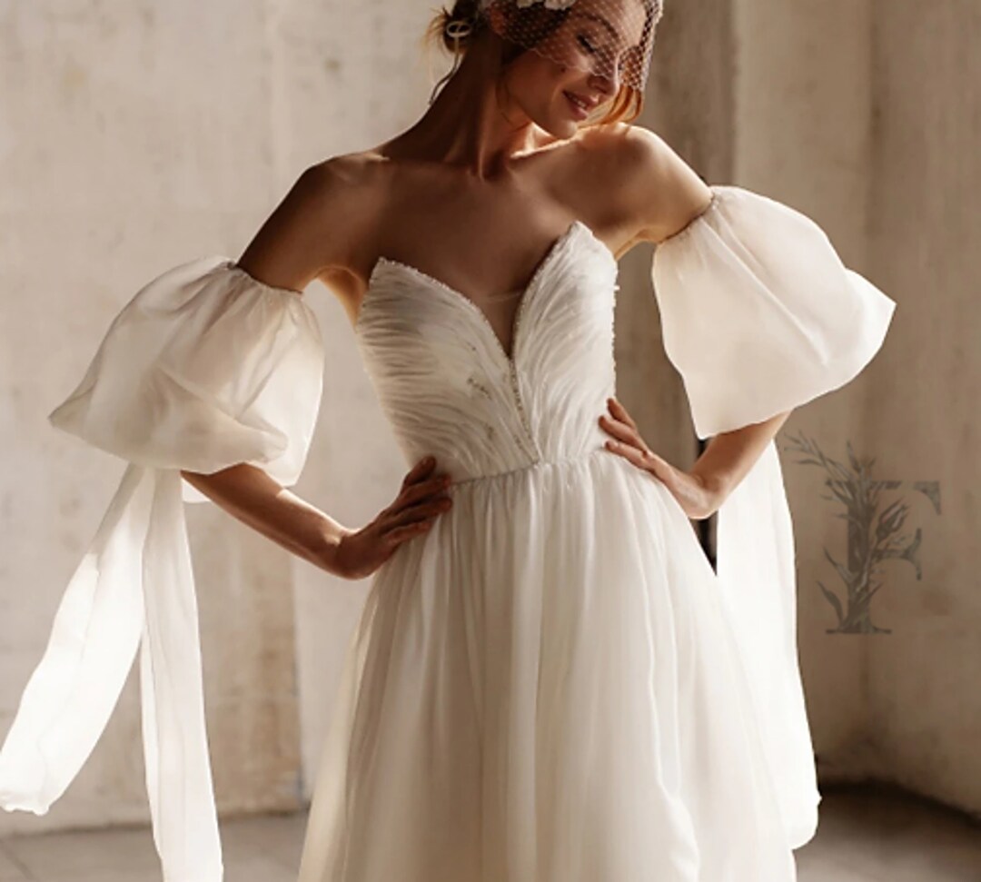 Detachable Wedding Dress Sleeves, Chiffon, Ribbon Sleeves, Sleeves Only