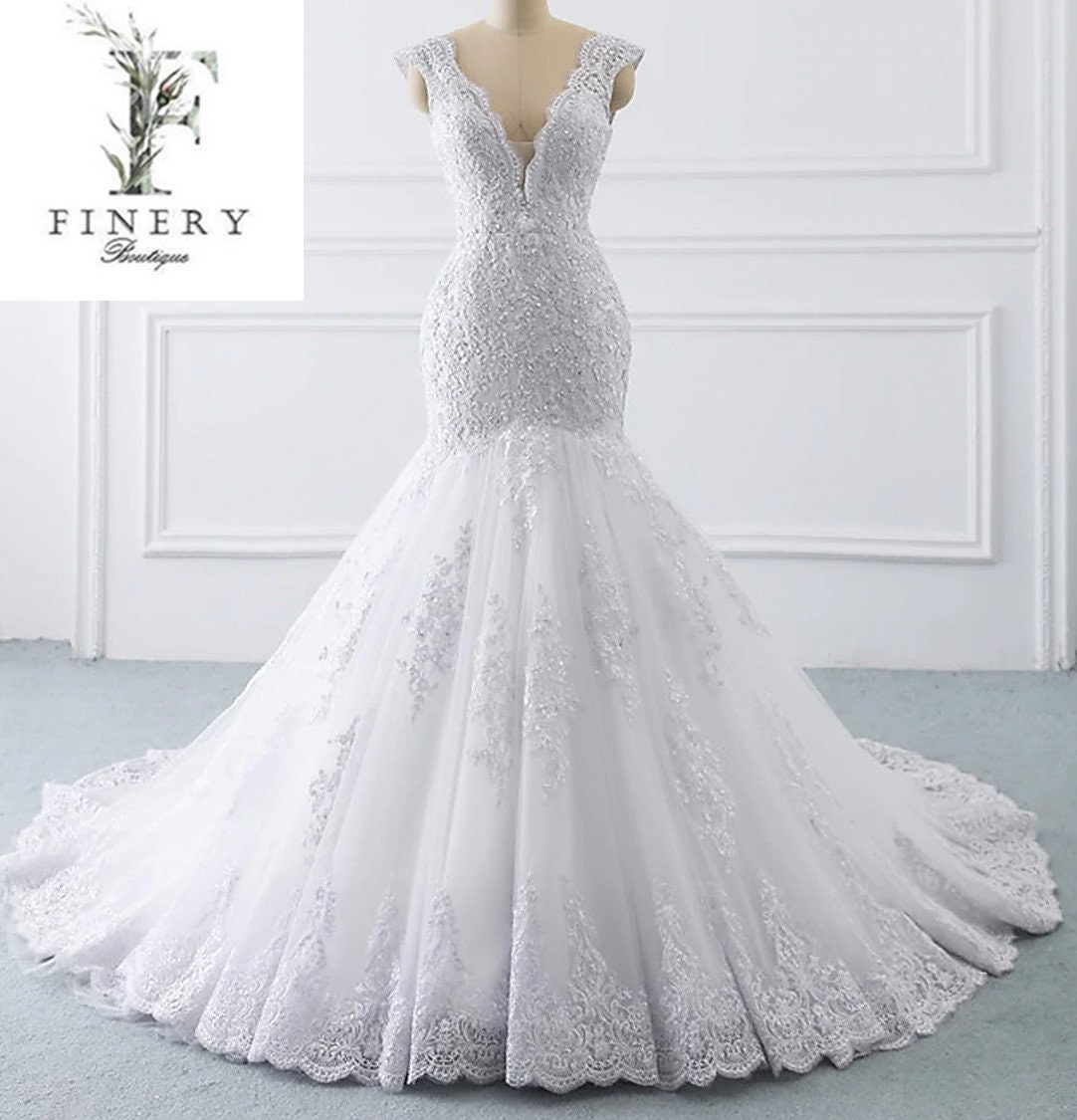 Lace Cap Sleeve Low Back Wedding Dress Beaded Lace Wedding Etsy