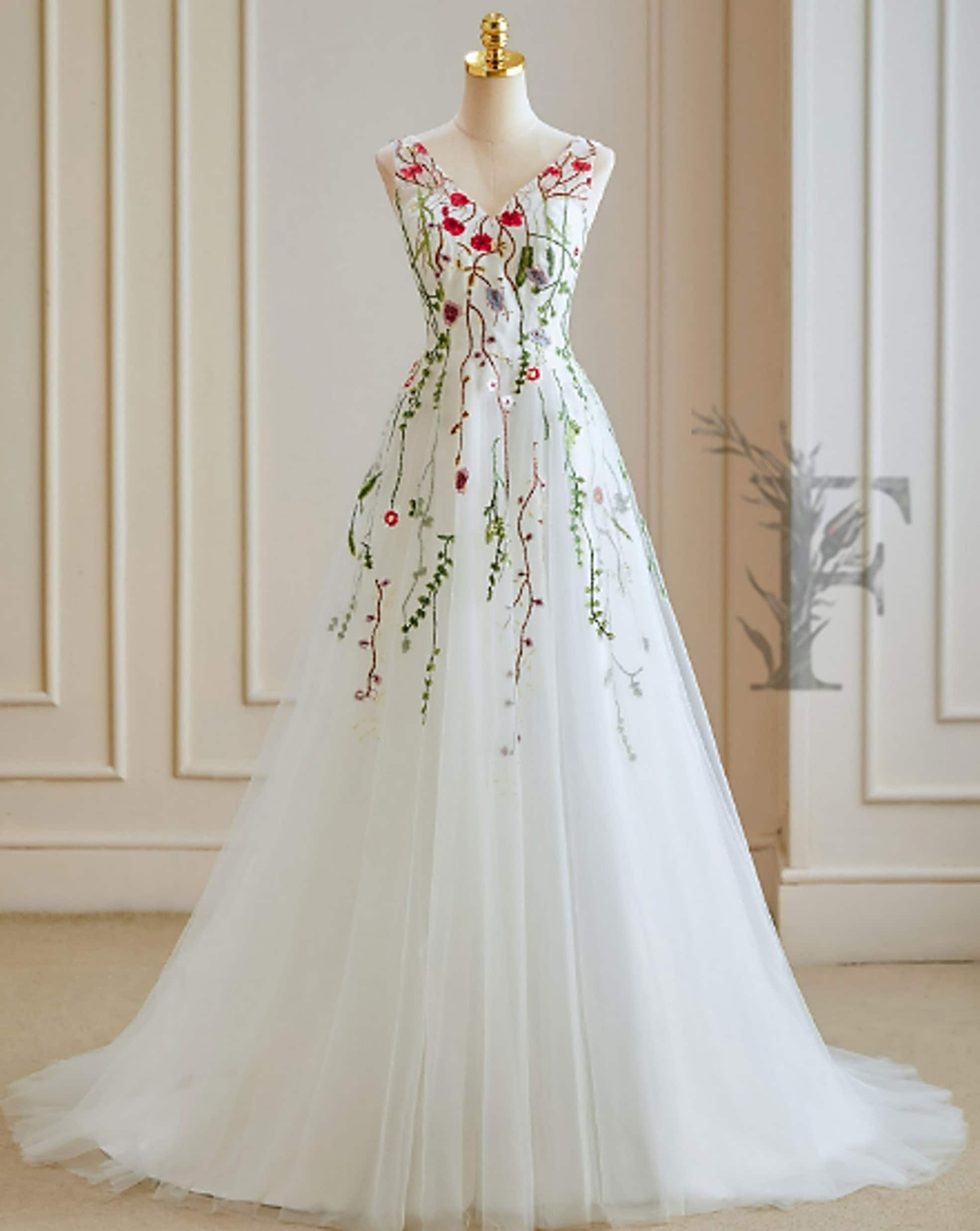 White top floral gown